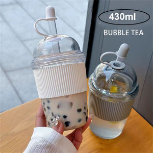430ML Straw Cup With Lid Bubble Boba Tea Cups Large Capacity Tea Coffee Milk Cup Ins Style Water Bottles For Office Juice Mug