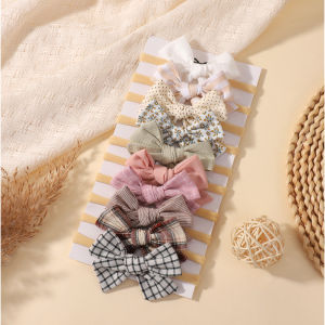 10Pcs Kids Bows Printed Headband for Baby Girl Cotton Pastoral Style Bowknot Newborn Hairband Set Hair Accessories