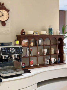 Retro American Wooden Desktop Storage Rack Display Stand Real Wood French Style Cabinet Wall Mounted Home Furniture