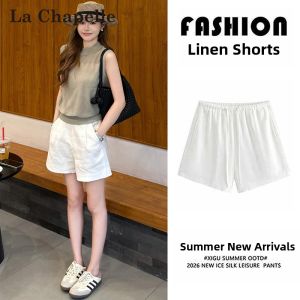 La Chapelle | White Linen Shorts for Short Women High Waist Slimming A-Line