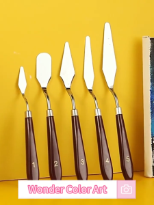 5pcs/set Oil Painting Knife Palette Mixed Scraper Spatula Knives Stainless Steel Wooden Handle