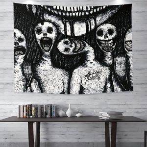VIKAMA Gothic Kinh Dị Đơn Sắc Hình Thân Xương Phác Thảo Thảm Tường Rùng Rợn Chăn Cho Grunge Trang Trí Ký Túc Xá Polyester Hình Chữ Nhật