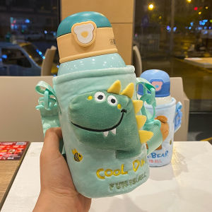 Large Capacity 316 Stainless Steel Straw Insulated Water Bottle Cute Crossbody Portable Cartoon Handheld Cup for Students And Children
