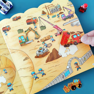 Dinosaur Themed Bubble Sticker Books for Boys Educational Toys Engineering Car Stickers Early Education Intelligence Toys for Kids