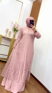 COD Leshia Dress Ceruty Babydoll Dress Brokat Wanita Terbaru Kekinian Gamis untuk Kondangan Viral