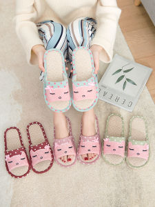 Summer Boys and Girls Cartoon Linen Slippers Summer Indoor Non-Slip Cute Parent-Child Floor Home Slippers Female Couple Children