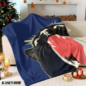 Beast Kingdom | Silly Black Cat blue Winter Summer Flannel Blanket Throw Fleece Soft Fuzzy Plush Cozy Fleece Blankets for Sofa Ideal Gifts