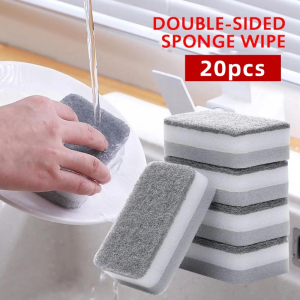 20pcs Double-Sided Sponge Scrub Pot Wash Dishes Magic Wipe Kitchen Dishwashing Sponge Dishwashing Sponge Wipe Magic Scouring Cloth Cleaning Tools