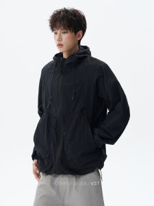 V37 | Mountain Utility Style Hooded Sunscreen Jacket Mens Lightweight Cool-Dry Loose Fit for Sports