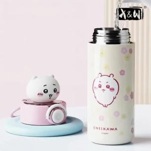 X&W 450ml Chiikawa Pop-up Thermos 316 Stainless Steel Straw Cup with Doll Head Chiikawa Waterbottle Portable Office&outdoor Use