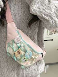 Kawaii Girl Crossbody Bag Color Block Design Cute Cool Trendy Small Wallet Soft Polyester Casual Leisure Zipper Closure Handbag
