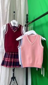 ali9 Childrens Knitted Vest Spring and Autumn Kindergarten Primary and Secondary School Uniform Boys and Girls Pullover College Style Sweater Vest