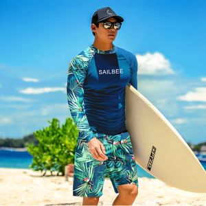 SAILBEE Mens UV Protect Surfing Rash Guard Long Sleeve Swimsuit Quick drying Surf Shirt Diving suit M035