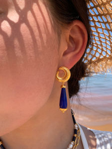 CAFFTI | Dramatic Vintage Blue Agate Water Drop Earrings