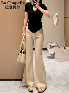 La Chapelle High Waist Bell Bottom Casual Pants Womens Slimming Straight Leg Trousers Korean Style Commute Simple Pure Color