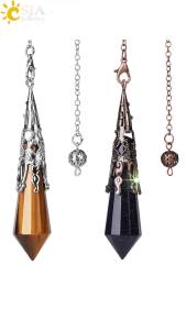 CSJA Natural Stone Crystal Pendulum for Dowsing Antique Pendant Amulet Crystals Divination Pink Quartz Pendulums Pendules G891