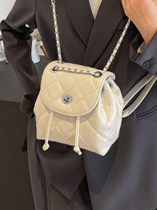 Fashionable Chain Link Diamond Pattern Shoulder Bag Womens Backpack Soft PU Leather Spring Summer New Korean Style Bag