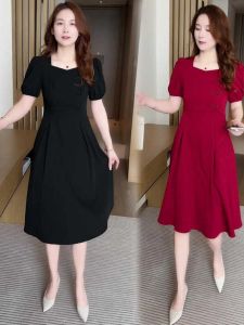 New Chinese Style Dress Womens Short Sleeve 2024 Summer New Arrival Fancy Tight Waist Slim Looking Mid Length Long Length National Style A- line Skirt