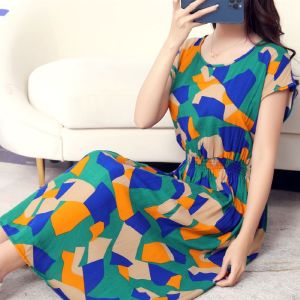 Váy Voan Lụa Mùa Hè Mới Cạp Cao Tay Ngắn Dài Vừa Phải Hoa in Thời Trang Cho Nữ Váy Dự Tiệc Váy Chữ a Xếp Ly