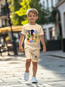 2-Piece Boys Comfortable Casual Creative Sprunki Printed Short Sleeved T-Shirt and Shorts Set Summer Outdoor Clothing
