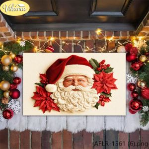 Tấm Thảm Chùi Chân Hình Mặt Ông Già Noel VIKAMA Với Hoa Trạng Nguyên Đỏ Giáng Sinh Vui Vẻ Thảm Chào Mừng Phong Cách Hiện Đại Thảm Trải Lối Vào Bằng Polyester Để Trang Trí Hiên Nhà Phía Trước
