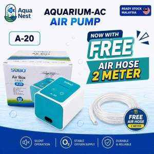 SOBO Aquarium A-20 Air Box Air Pump 10W 2 x 10L/min 2 x 0.03Mpa Senyap < 30dB Pom Oksigen & Udara untuk Akuarium dengan Penapis