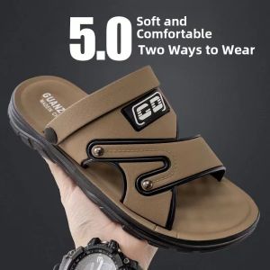 Mens Sporty Beach Sandals Summer Outdoor Wearable Slip-On Thick Bottom Anti-Slip Casual Slippers Breathable Comfortable