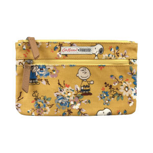 Cath Kidston x Peanuts Special Edition Canvas Double Zip Pouch Snoopy Kingswood Rose Pattern Mustard Yellow Convenience Purse Fitting upto 6.7 inch Phone