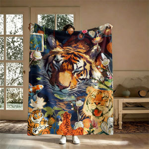 BILIBILI | Chăn Flannel Hợp Thời Trang Hình Hổ Koi Dùng Cho Sofa Văn Phòng Giường Du Lịch Chất Liệu Polyester Lông Cừu San Hô Chống Xù Lông Chăn Di Động