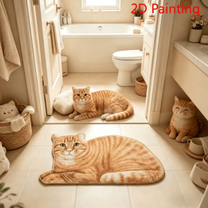 VIKAMA Lying British Shorthair Cat Shaped Doormat Non Slip Soft Fluffy Irregular Floor Rug Pet Lover Bedroom Entryway Home Decor