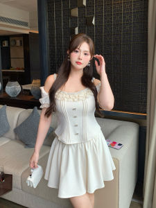 Cao Cấp Ren Miếng Dán Cường Lực Mb Plus-kích Thước Thời Trang Nữ Váy Ngắn Không Tay Màu Nguyên Chất Cotton Sợi Polyester Mùa Hè Thường Ngày