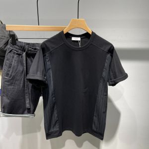 Summer New Fashion Korean Loose Fit round Neck Short Sleeve Striped T-Shirt Mens Casual Splice Stripe Half Sleeve Body Shirt