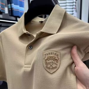 2025 New Polo Shirt Mens Short Sleeve T-Shirt Summer Ice Silk Thin Collar Business Workwear Large Size Slim Fit Trendy Youth
