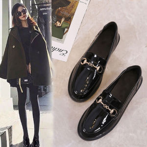 Leather Flat Bottom Loafers Womens Shoes Spring Autumn Seasonal Fashion Single Shoes British Black Flat Bottom Bean Bean Shoes