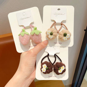 Cute Knitted Strawberry Hair Ties for Girls High Elasticity Hair Bands No Damage to Hair Hair Accessories for Little Girls