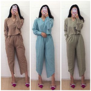 NANDO SET CEL BKK SETELAN IMPORT BKK LENGAN PANJANG CELANA 7/8 CRINKLE 2096