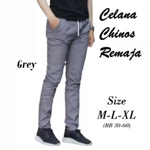 Celana Chinos Remaja Usia 12-18 Tahun Celana Panjang Bahan Melar Abu-abu Hitam Mocca Krem Polos