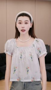 White Chiffon Short Sleeve Shirt Womens Elegant Floral Print Top Summer New Arrival French Style Quality Beauty Commute Style
