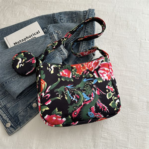 2024 New Fashion Trendy Canvas Tote Bag with Large Capacity Floral Print Crossbody Satchel for Daily Matching by Little Meow Dabao