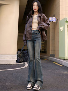 American Style High Waist Bell Bottom Jeans Womens Autumn Winter Vintage Slim Fit Design Sensation Flared Pants Trendy High Street