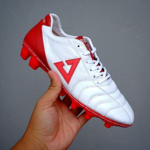 sepatu bola kulit Aozora Lugga FG putih merah empuk lentur dan awet bahan kulit kangguru
