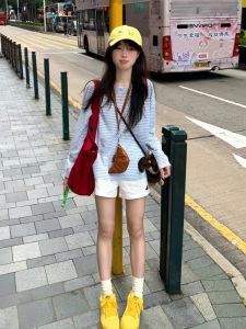 Loose Long Sleeve Korean Style Summer Autumn T-shirt Thin Stripe Cover up Ladies Comfortable Casual Top UV Protection