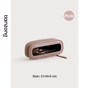 TIANZONG | Leather Large Capacity Portable Transparent Makeup Brush Pouch