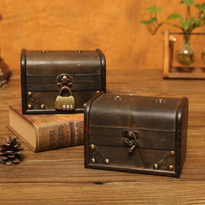 Retro Lockable Wooden Box Password Storage Jewelry Box Childrens Treasure Chest Mini Utility Box European Style Desktop Organizer