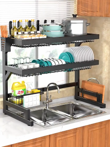 Kitchen Dish Rack Drainer Rack Kitchen Organizer Rack Sink Dish Drainer Adjustable Space Saver Shelf