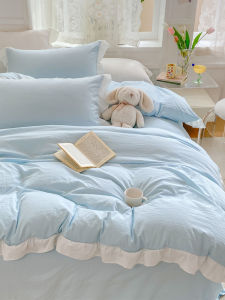 Princess Style Pure Color Bedding Set with Lace Trim Three-Piece Four-Piece College Dormitory Student Girls Bed Linens