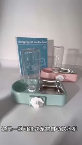 Bình đựng nước gắn chuồng tự động kèm chén ăn inox cho Chó Mèo - Love Pets Shop