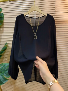 QINGNAER | French Light and Breathable Loose-Fitting Long-Sleeve Shirt Plus Size