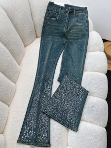 MANMI | Quần Jeans Xòe Phía Dưới Có Đính Hột Đá Cao Cổ Ôm Body
