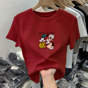 White Slim Fit Short Sleeve T-Shirt Womens Fashion Design Spring Summer New Style High Waist Shoulder Korean Version Cotton Blend